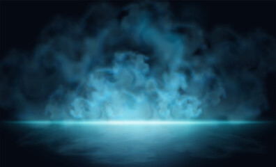 Abstract Blue Smoke Over Reflective Surface