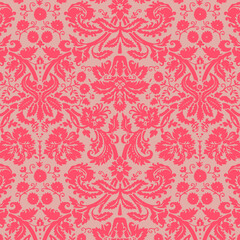 Background paper or fabric, with floral damask and baroque, seamless ornamental pattern