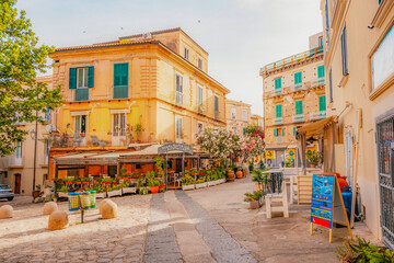 Tropea, Calabria, Italy. Church of Santa Maria dell'Isola. Monastery and coastline with azure crystal-clear water © Zedspider