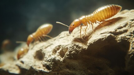 Macro Photography of Termites on a Rock