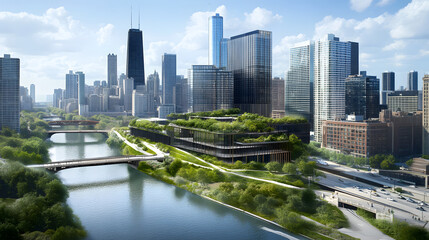 Fototapeta premium Urban green architecture showcase chicago cityscape modern environment aerial view sustainability concept