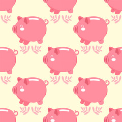 Cute pink pig seamless pattern 