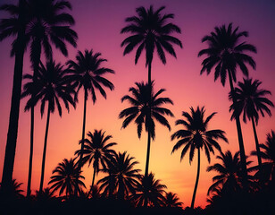 Obraz premium Palm trees silhouetted against a tropical sunset.