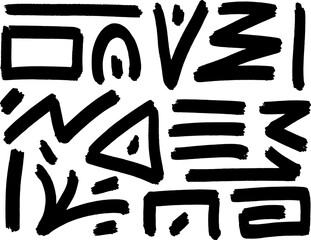 Abstract geometric grunge elements. Hand drawn doodle element set.  Abstract geometric shapes and bold brush lines vector collection. Ink blot abstract.