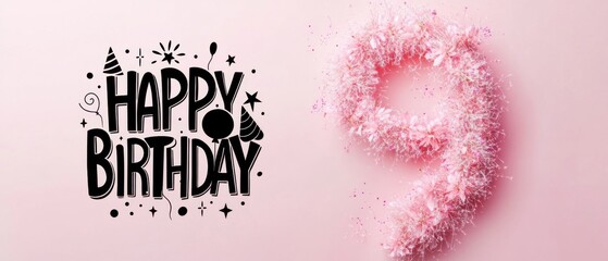 Happy 9th Birthday Floral Pink Celebration Party Banner