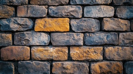 Fototapeta premium Rustic stone wall texture background, outdoor, sunlight