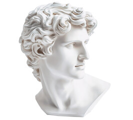 White marble head of young man. Sculpture on the isolated background
