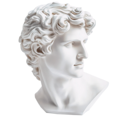 White marble head of young man. Sculpture on the isolated background
