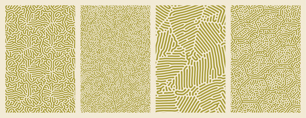 Set of collection abstract green patterns background designs with organic Turing style line patterns