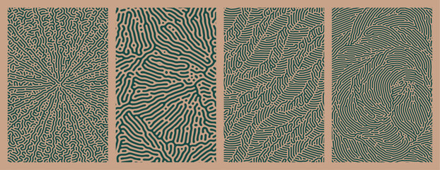 Set of collection abstract green patterns background designs with organic Turing style line patterns
