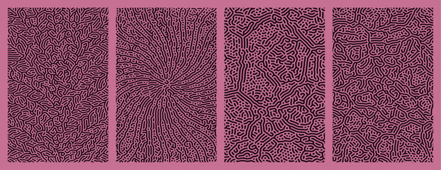 Set of collection abstract purple patterns background designs with organic Turing style line patterns