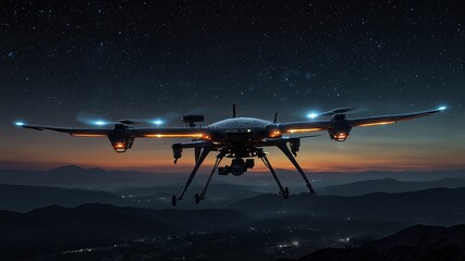 Military drones and mysterious UAPs hover in the night sky, their eerie lights reflecting an unsettling mix of extraterrestrial intrigue and shadowy human ...