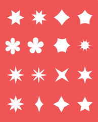 Retro futuristic sparkle icons collection. Set of star shapes. Abstract cool shine effect sign vector design. Templates for design, posters, projects, banners, logo, and business cards. Y2k element