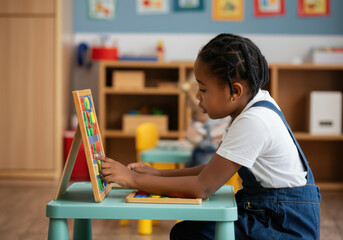 Preschooler Learning with Colorful Letters