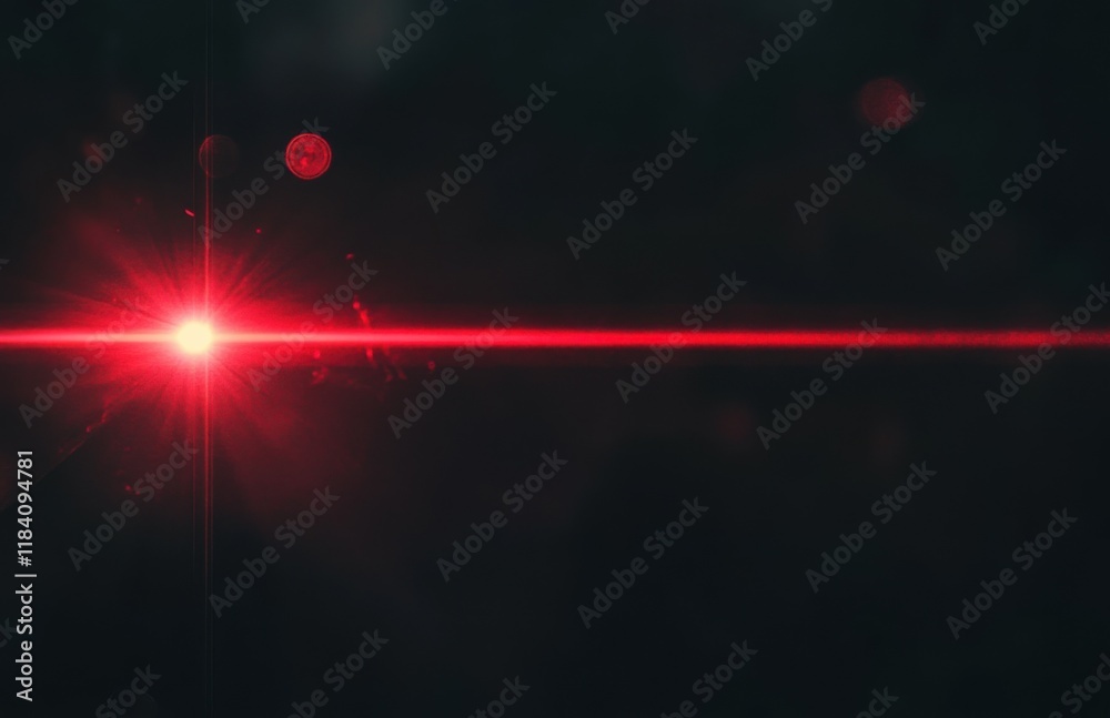 Aufkleber red laser beam on black background, abstract glowing light effect with lens flare and bokeh