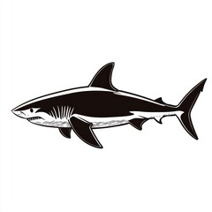 Obraz premium Majestic Great White Shark: A Monochromatic Masterpiece of Ocean Wildlife. A striking black and white illustration of a powerful predator, perfect for nature lovers and marine enthusiasts.