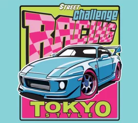 cartoon super racing car illustration for t shirt print or poster
