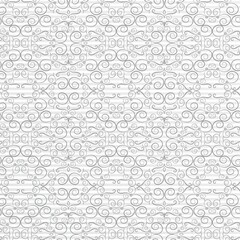 Gray swirl ornament seamless pattern on striped white background. Perfect for luxury packaging, wallpapers, invitations, and elegant decorative projects.