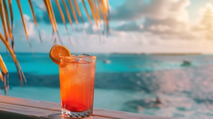 A glass of orange juice with a slice of orange on the rim.