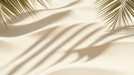 Obraz premium Shadow patterns created by palm leaves on a sandy surface under bright daylight depict tranquility and relaxation in a tropical setting