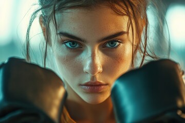 Young sportswoman exercises hand punches during martial arts training at health club. Generative AI
