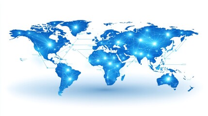 Fototapeta premium Global Network Connections World Map Depicting Data Flow With Glowing Nodes and Lines.