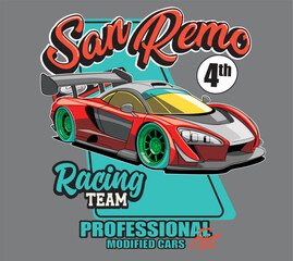 cartoon super racing car illustration for t shirt print or poster © basws