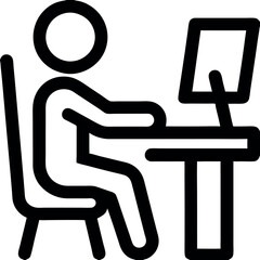 person sitting at a desk icon symbolizing remote work, productivity, and business environments in a simplified format.