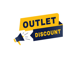 Outlet discount label or tag, vector banner element. modern design with megaphone icon.