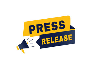 Press release label or tag, vector banner element. modern design with megaphone icon.