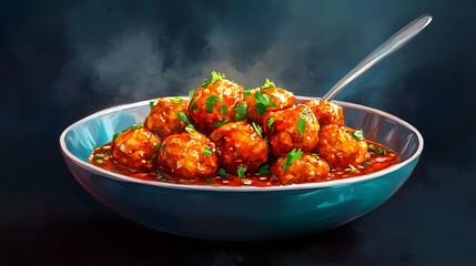 Delicious Curried Chicken Illustration in Vibrant Digital Art Style, Perfect for Food Lovers Seeking Eye-Catching Culinary Decor or Cookbooks