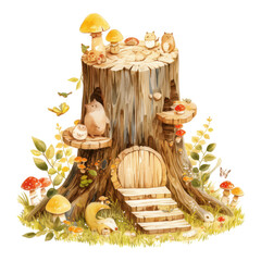 Fantasy forest whimsical woodland art with cute animals and colorful toadstools
