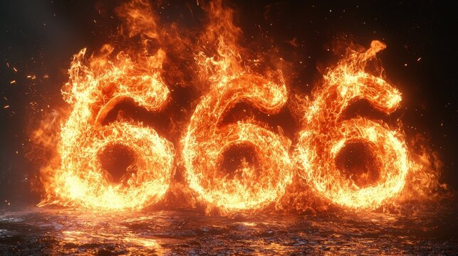 Fiery Display of the Number 666 in Flames