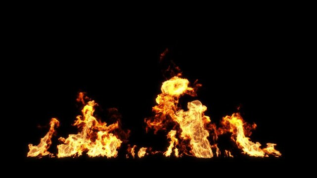 Burning flame of fire blazing movement isolated render on black backgrounds