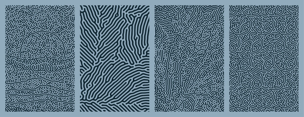 Set of collection abstract blue patterns background designs with organic Turing style line patterns