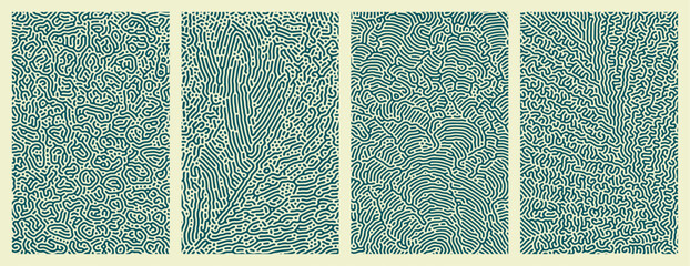 A set collection of abstract blue organic line turing patterns backgrounds