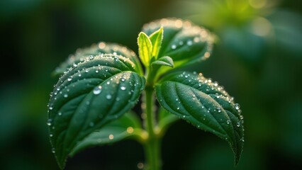 Close-Up of a Fresh Green Leaf With Morning Dew

