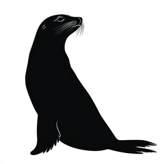 Majestic Sea Lion Silhouette: A Stunning Black and White Wildlife Image. Perfect for nature lovers and graphic designers, this serene image captures the elegance 