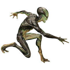 3D Rendering Green Alien on White