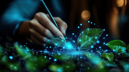 Hand drawing digital plant growth over soil