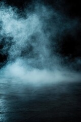Fototapeta premium Dark fog and smoke envelop an empty space for presentation or creation of horror-themed content in a moody atmosphere