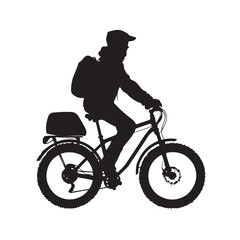 Commuting by Bike: Silhouette of a Man Riding to Work – Vector Illustration