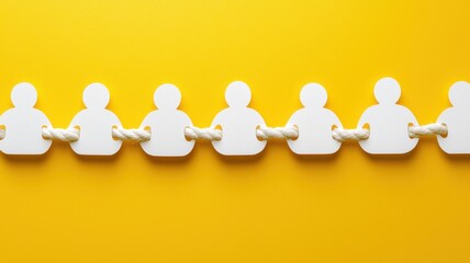 Connected Figures Teamwork Collaboration Unity Concept White Cutouts on Yellow Background