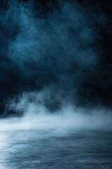 Fototapeta premium Mysterious fog envelops a dark concrete floor in a staged environment for innovative product presentation