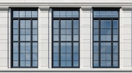 Obraz premium Modern Building Facade with Large Panoramic Windows and White Stone Cladding