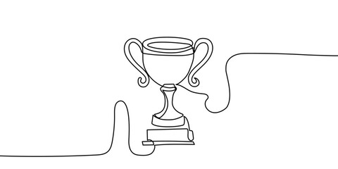Winner s cup one line art. Continuous line drawing of sport, referee, award, distinction, victory, trophy, championship, tournament, triumph, competition, battle.