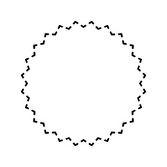 Simple round geometric shape with dashed stitches line. Dotted circle figure isolated on white background. Cut here pictogram. Vector outline illustration.