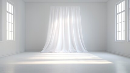 3D render of a minimalist room bathed in soft light, evoking tranquility and purity.