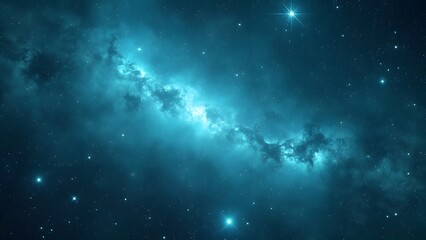 Stunning Cyan Nebula, Vast Cosmos, Sparkling Stars, Celestial Background Image