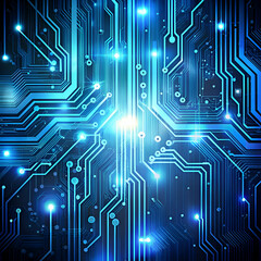Abstract Blue Circuit Board Pattern with Glowing Lights.